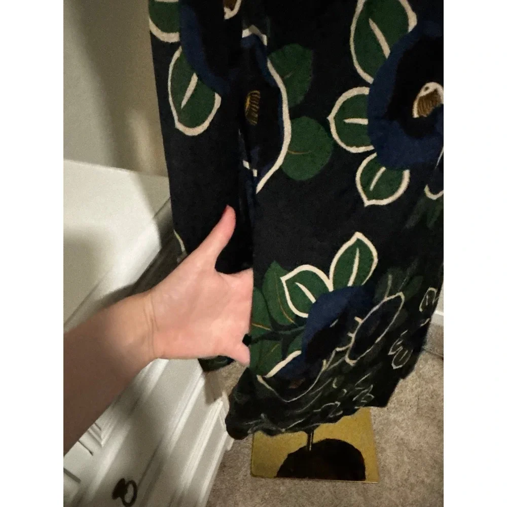Tory Burch Navy Blue Floral Long Sleeve Shift Dress with Pockets Size Small